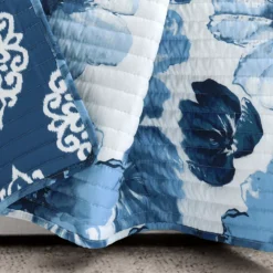 Leah Navy & White Floral Reversible Quilted Throw, (50" X 60") 18 Leah Navy & White Floral Reversible Quilted Throw, (50" X 60") -Home Store 810553527 31