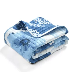 Leah Navy & White Floral Reversible Quilted Throw, (50" X 60") 15 Leah Navy & White Floral Reversible Quilted Throw, (50" X 60") -Home Store 810553527 4