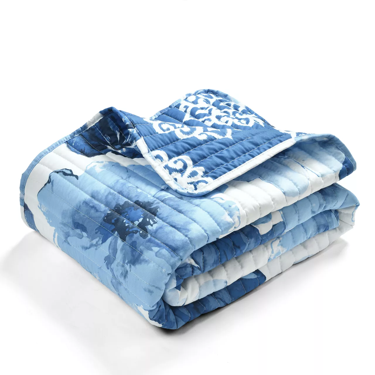 Leah Navy & White Floral Reversible Quilted Throw, (50" X 60") 11 Leah Navy & White Floral Reversible Quilted Throw, (50" X 60") - Image 9