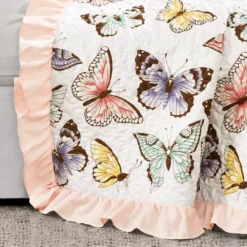 Pastel & Pink Flutter Butterfly Ruffle-Trim Quilted Throw, (50" X 60") -Home Store 810553535 11