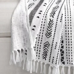 Hygge White & Black Geometric Stripe Tassel-Fringe Throw, (50" X 60") -Home Store 810553555 21