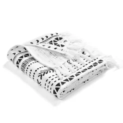 Hygge White & Black Geometric Stripe Tassel-Fringe Throw, (50" X 60") -Home Store 810553555 31