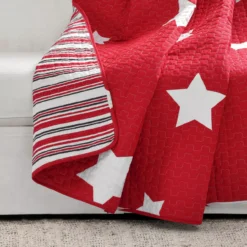 Red & White Stars Quilted Throw, (50" X 60") -Home Store 810553569 1