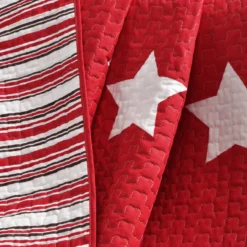 Red & White Stars Quilted Throw, (50" X 60") -Home Store 810553569 2
