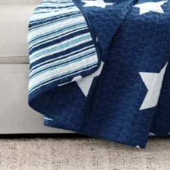 Navy & White Stars Quilted Throw, (50" X 60") -Home Store 810553570 1