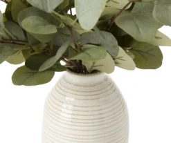 Green Artificial Eucalyptus Arrangement In Cream Stripe Ceramic Vase 5 Green Artificial Eucalyptus Arrangement In Cream Stripe Ceramic Vase -Home Store 810560909 1