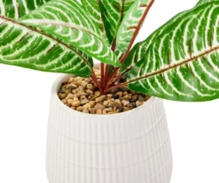 Green Artificial Leafy Arrangement With White Ridged Ceramic Pot -Home Store 810561038 1