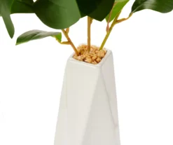 Green Artificial Leafy Stems With White Geometric Ceramic Vase -Home Store 810563143 1