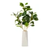 Green Artificial Leafy Stems With White Geometric Ceramic Vase -Home Store 810563143