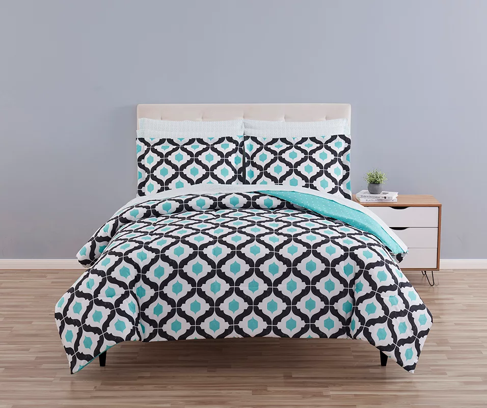 Blue & Black Arabesque Microfiber King 9-Piece Bed-in-a-Bag Set 3 Blue & Black Arabesque Microfiber King 9-Piece Bed-in-a-Bag Set