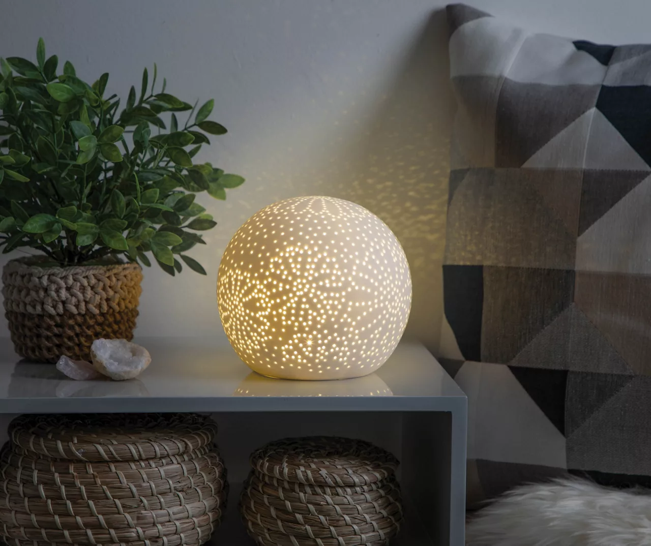 Warm White Perforated Flower Globe Table Lamp, (6") 3 Warm White Perforated Flower Globe Table Lamp, (6")