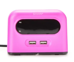 Sharp Metallic Pink Digital Alarm Clock With USB Ports -Home Store 810567267 1