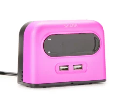 Sharp Metallic Pink Digital Alarm Clock With USB Ports -Home Store 810567267 2