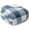 Navy & White Buffalo Check Velvet & Sherpa Throw, (50" X 60") 2 Navy & White Buffalo Check Velvet & Sherpa Throw, (50" X 60") -Home Store 810574543