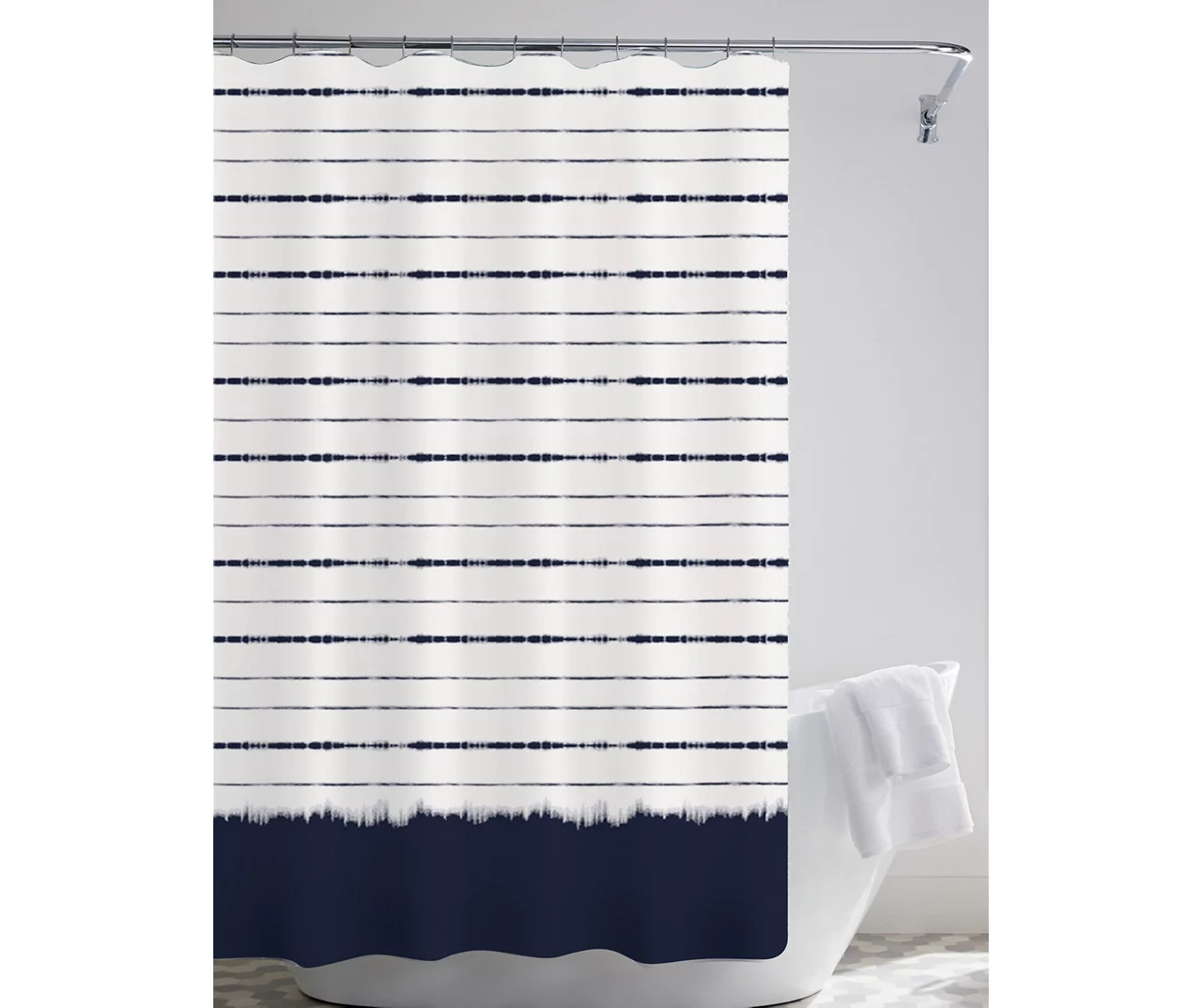 Belmont White & Navy Stripe & Faux Fur 14-Piece Bath Set 4 Belmont White & Navy Stripe & Faux Fur 14-Piece Bath Set - Image 2