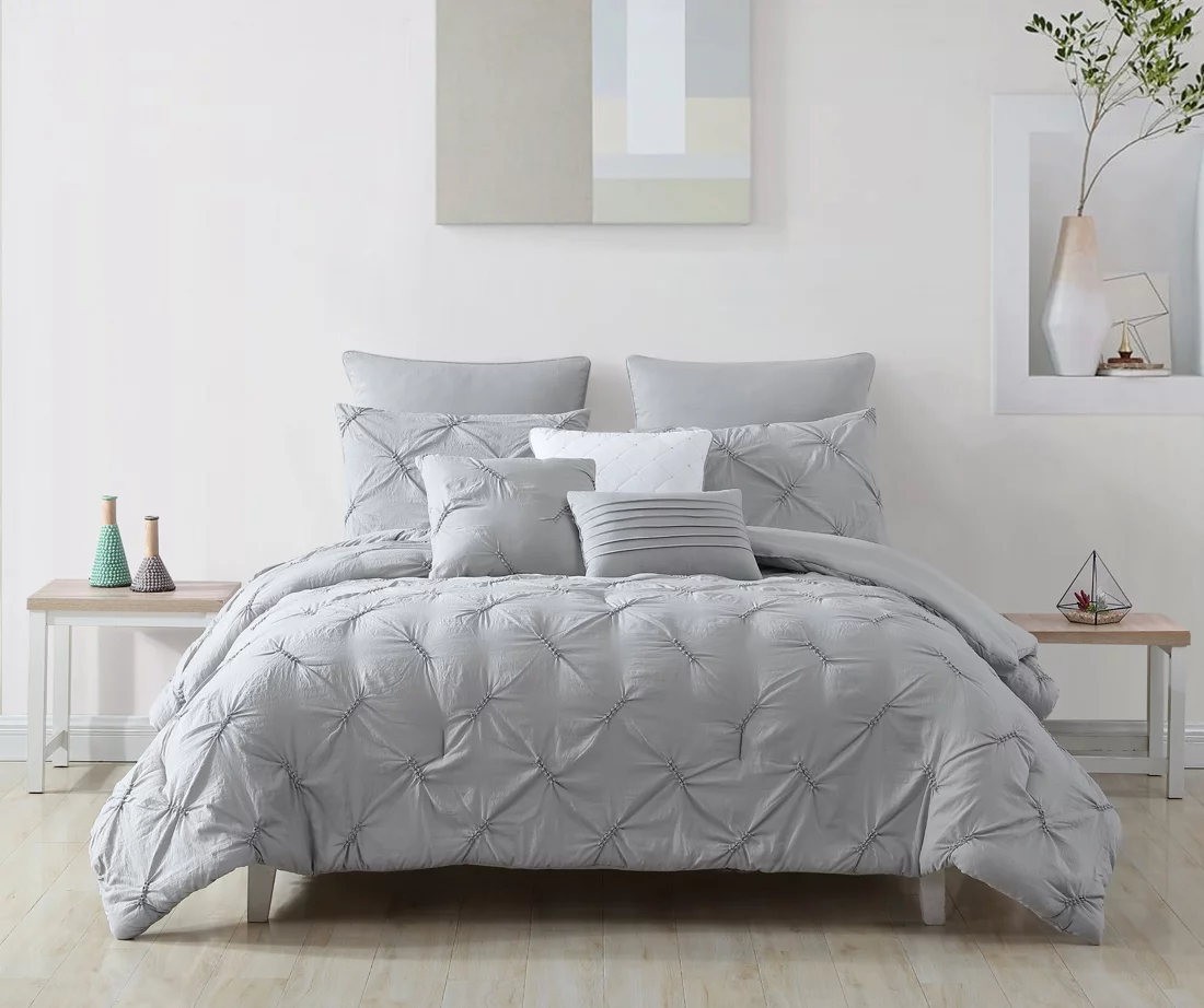 Cara Silver Tufted Queen 8-Piece Comforter Set 3 Cara Silver Tufted Queen 8-Piece Comforter Set