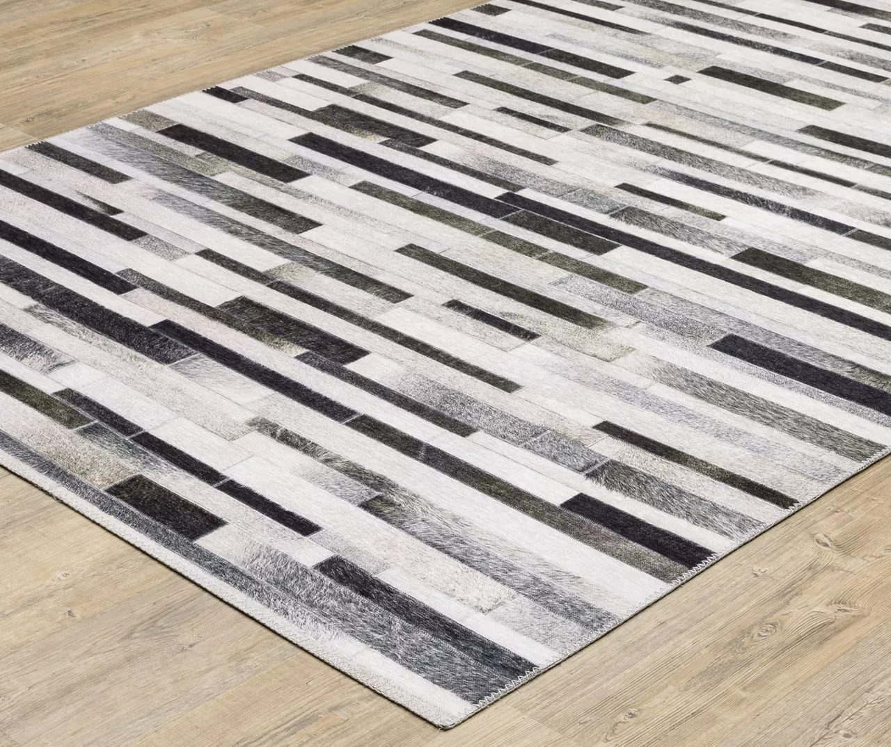 Mulls Gray & Charcoal Faux Hide Patchwork Area Rug, (2' X 8') 4 Mulls Gray & Charcoal Faux Hide Patchwork Area Rug, (2' X 8') - Image 2
