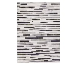 Mulls Gray & Charcoal Faux Hide Patchwork Area Rug, (2' X 8')