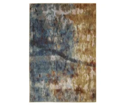 Velimeere Blue & Gold Abstract Area Rug, (7.1' X 10')