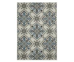 Torance Beige & Blue Linework Medallion Outdoor Area Rug, (1.1' X 7.3')