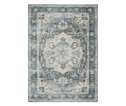Childers Blue & Beige Floral Medallion Area Rug, (2' X 3')