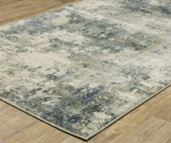 Bridges Beige & Blue Abstract Area Rug, (1.1' X 7.3')