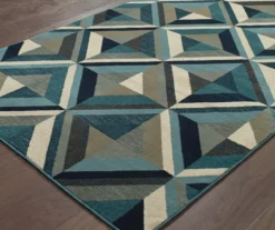Linwood Blue & Gray Geometric Tile Area Rug -Home Store 810584952 1
