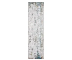 Malcalm Ivory & Blue Abstract Area Rug, (2' X 8')