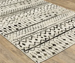 Geoffrey Ivory & Black Geometric Linework Area Rug, (7.1' X 10')