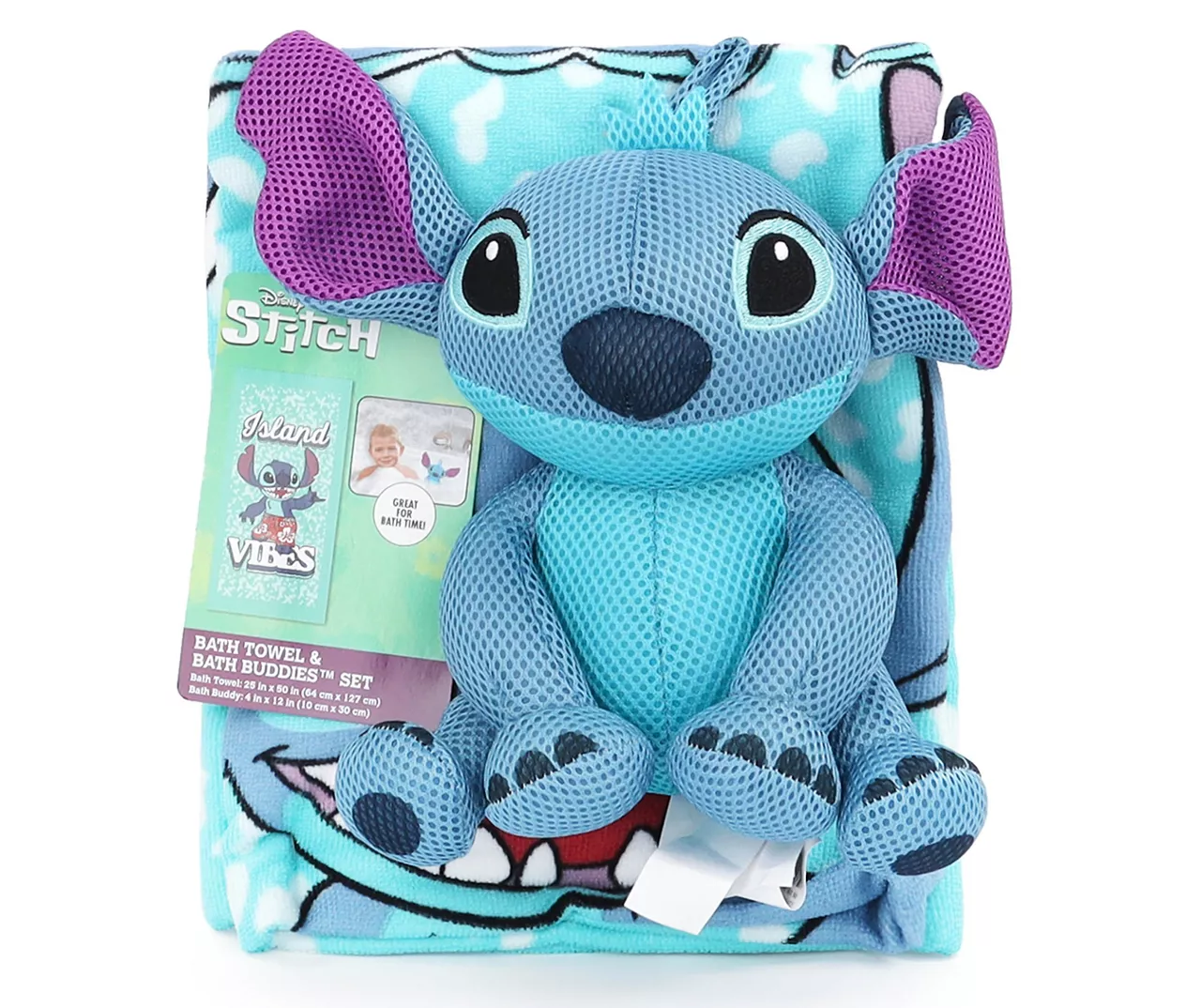 "Island Vibes" Lilo & Stitch Blue Bath Towel & Bath Buddy Set 3 "Island Vibes" Lilo & Stitch Blue Bath Towel & Bath Buddy Set