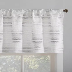 Jemma White & Black Dash Stripe Light-Filtering Rod Pocket Tier & Valance Curtain Set, (36" X 58") -Home Store 810587099 2