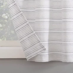 Jemma White & Black Dash Stripe Light-Filtering Rod Pocket Tier & Valance Curtain Set, (36" X 58") -Home Store 810587099 3