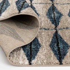 Kiara White Sand & Navy Diamond Pattern Area Rug, (5' X 7') -Home Store 810587636 810587637 810587638 5