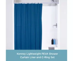 Blue 13-Piece Lightweight PEVA Shower Liner & C-Ring Set -Home Store 810587951 2