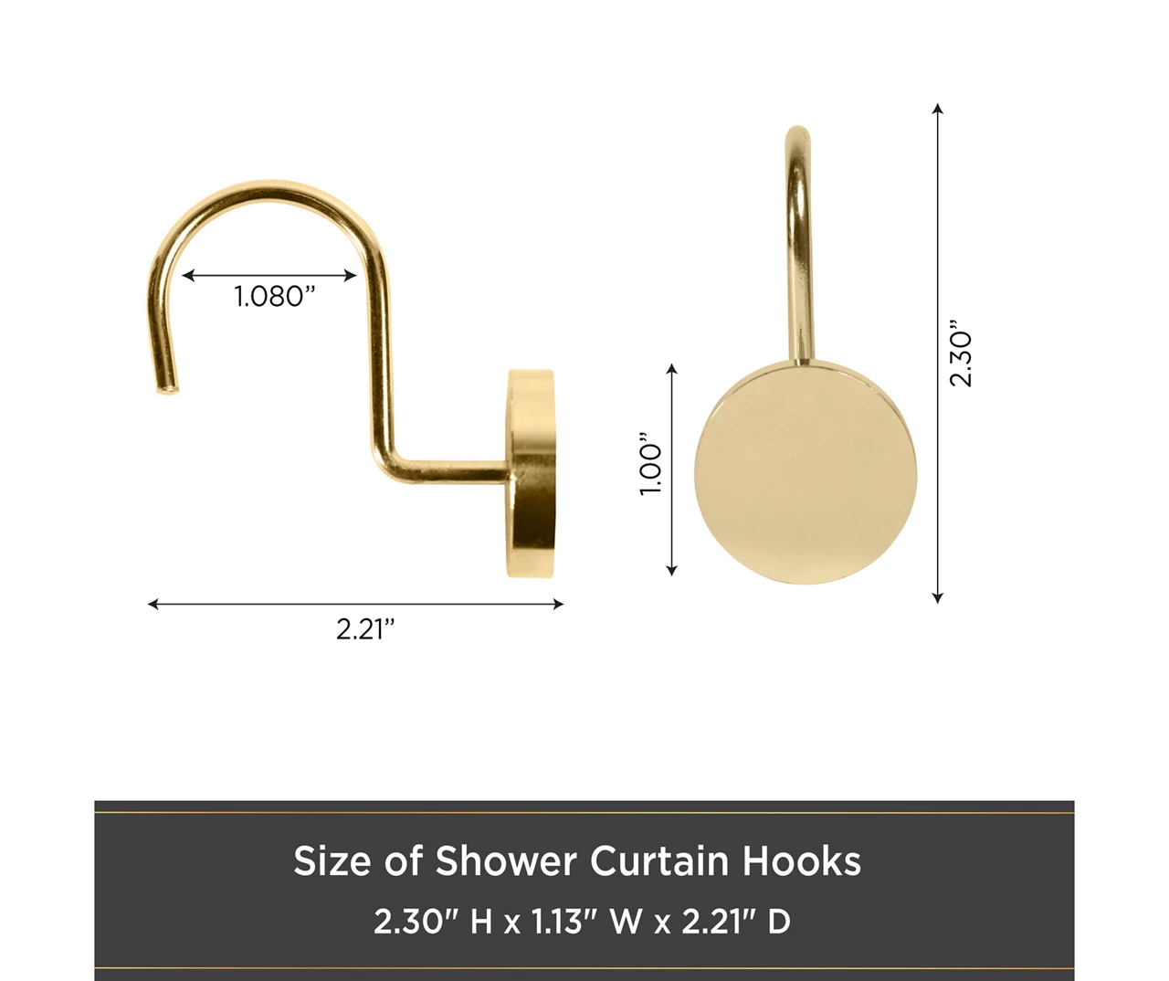 Resort Portfolio Maldives Modern Brass Steel Shower Curtain Hooks, 12-Pack 5 Resort Portfolio Maldives Modern Brass Steel Shower Curtain Hooks, 12-Pack - Image 3