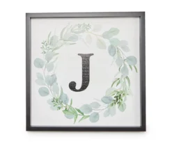 White, Green & Black Wreath Initial Framed Wall Plaque -Home Store 810588443 A0