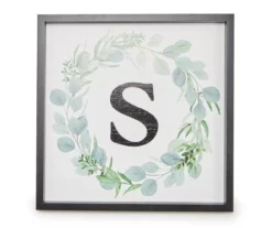 White, Green & Black Wreath Initial Framed Wall Plaque -Home Store 810588448 A0