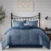 Kelan Navy Streak Patchwork Seersucker Queen 7-Piece Comforter Set 1 Kelan Navy Streak Patchwork Seersucker Queen 7-Piece Comforter Set -Home Store 810590761 810590862 810590861 1
