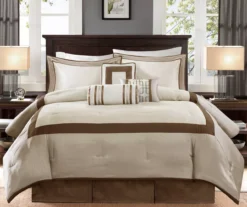 Beverly Taupe & Brown Color Block California King 7-Piece Comforter Set