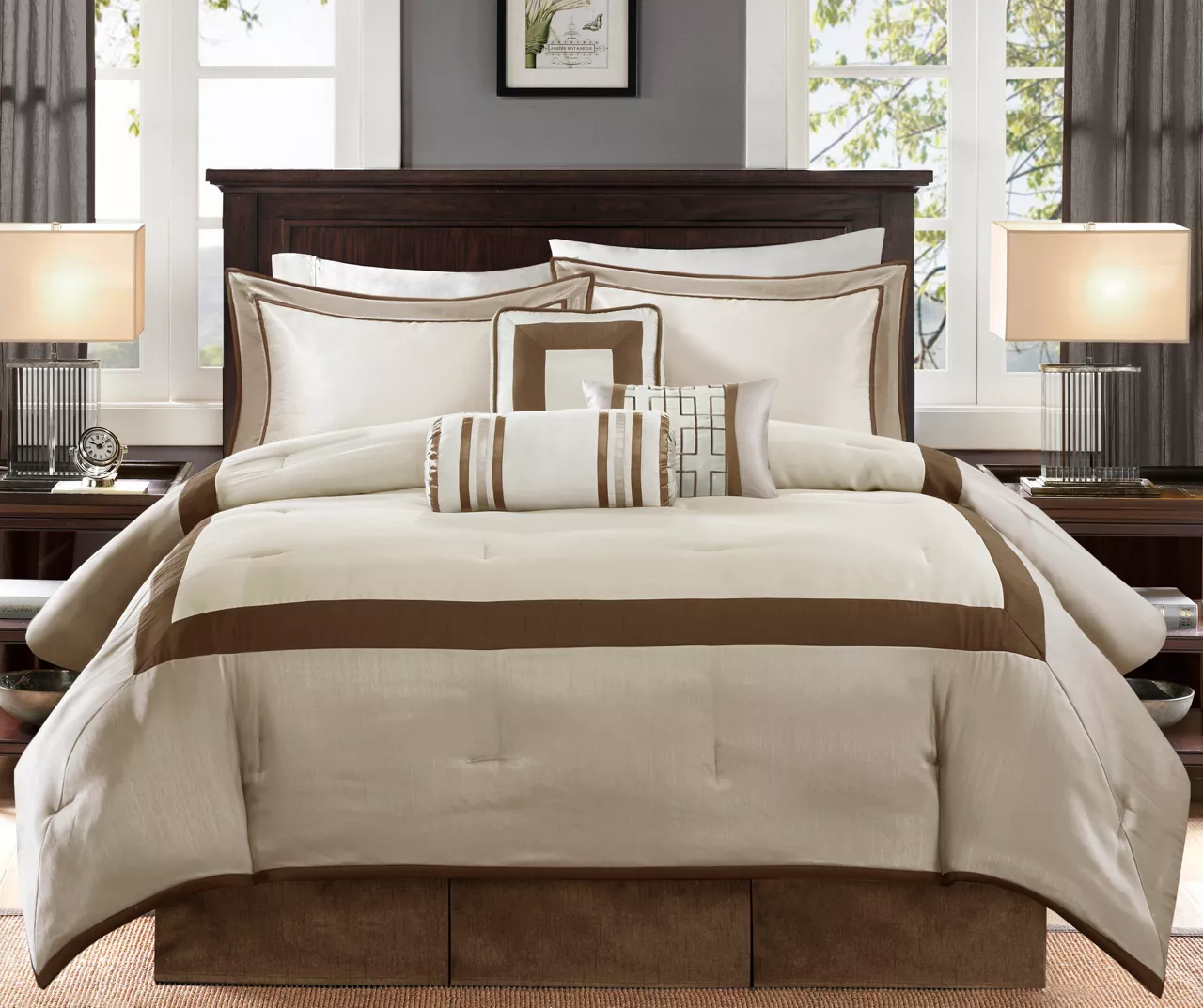 Beverly Taupe & Brown Color Block California King 7-Piece Comforter Set 3 Beverly Taupe & Brown Color Block California King 7-Piece Comforter Set