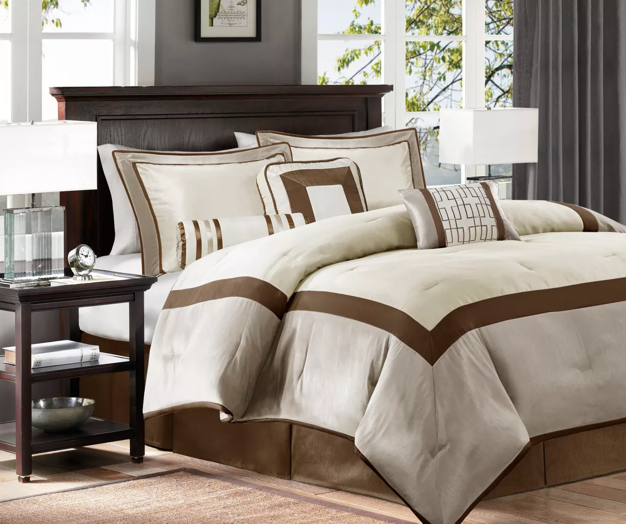 Beverly Taupe & Brown Color Block California King 7-Piece Comforter Set 4 Beverly Taupe & Brown Color Block California King 7-Piece Comforter Set - Image 2