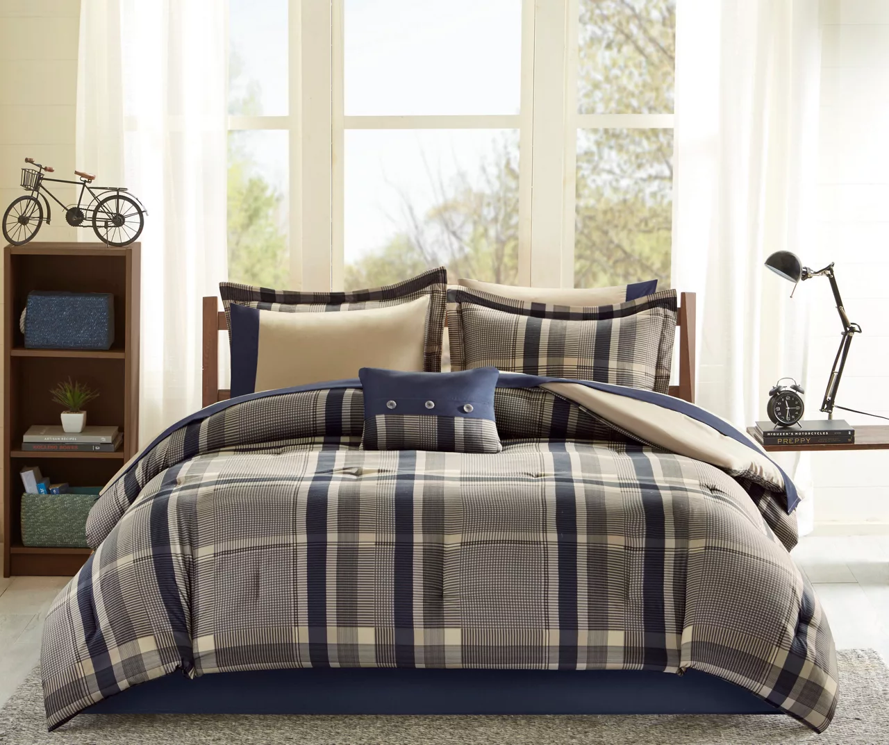Rick Navy & Beige Crisscross Comforter Set 3 Rick Navy & Beige Crisscross Comforter Set