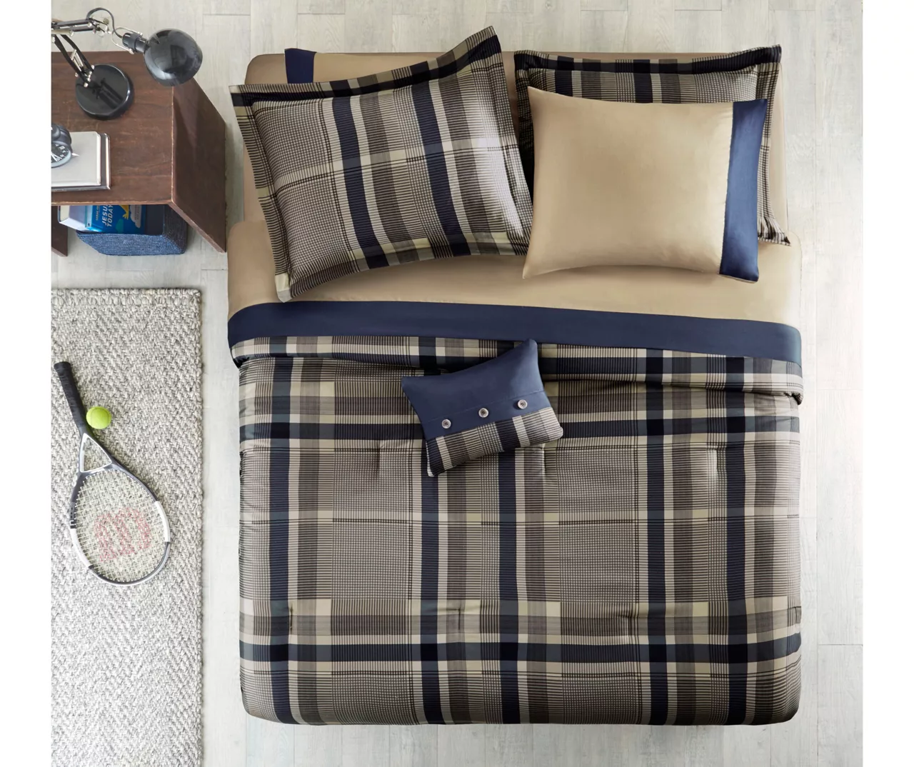 Rick Navy & Beige Crisscross Comforter Set 5 Rick Navy & Beige Crisscross Comforter Set - Image 3