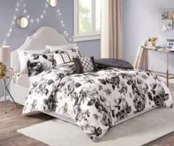 Hannah White & Black Floral Full/Queen 5-Piece Comforter Set -Home Store 810590812 810590811 810590810 2