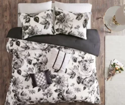 Hannah White & Black Floral Full/Queen 5-Piece Comforter Set -Home Store 810590812 810590811 810590810 3