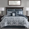 Eliot Navy & White Damask Jacquard King 8-Piece Comforter Set 2 Eliot Navy & White Damask Jacquard King 8-Piece Comforter Set -Home Store 810590837 810590836 810590835 1