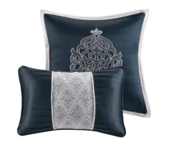 Eliot Navy & White Damask Jacquard King 8-Piece Comforter Set -Home Store 810590837 810590836 810590835 5