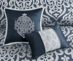 Eliot Navy & White Damask Jacquard King 8-Piece Comforter Set -Home Store 810590837 810590836 810590835 7