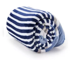 White & Blue Stripe Regal Plush Reversible Twin/Full 3-Piece Comforter Set -Home Store 810590919 A8 2