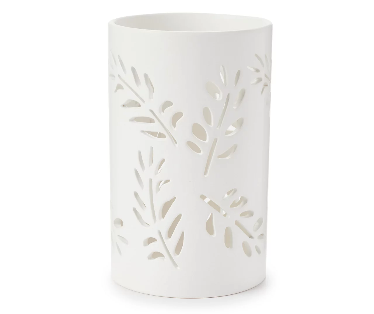 White Leaf Cutout Ceramic Hurricane 3 White Leaf Cutout Ceramic Hurricane